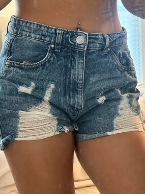 Distressed Denim Jean Shorts in Blue
